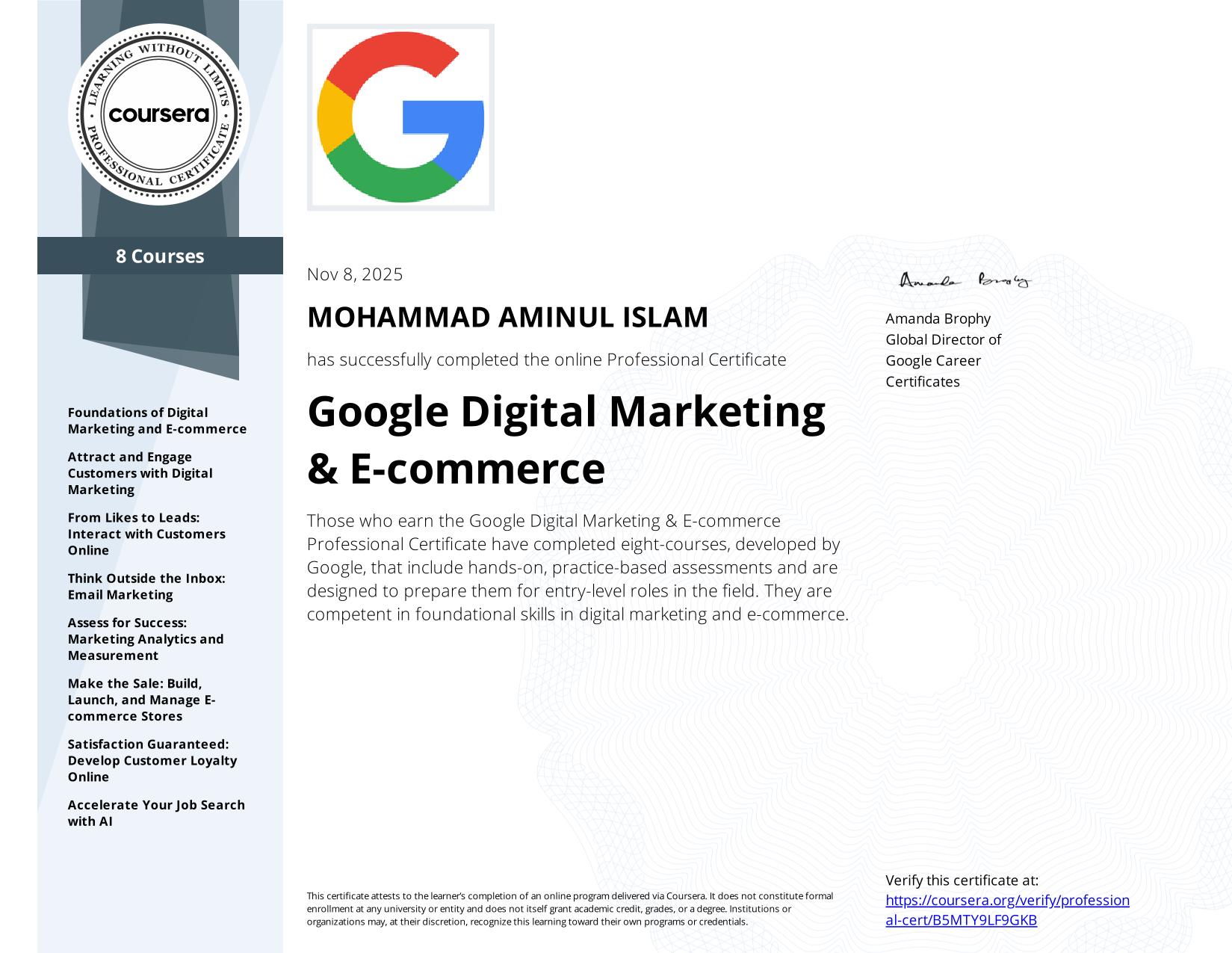 Google Digital Marketing & E-commerce Professional Certificate