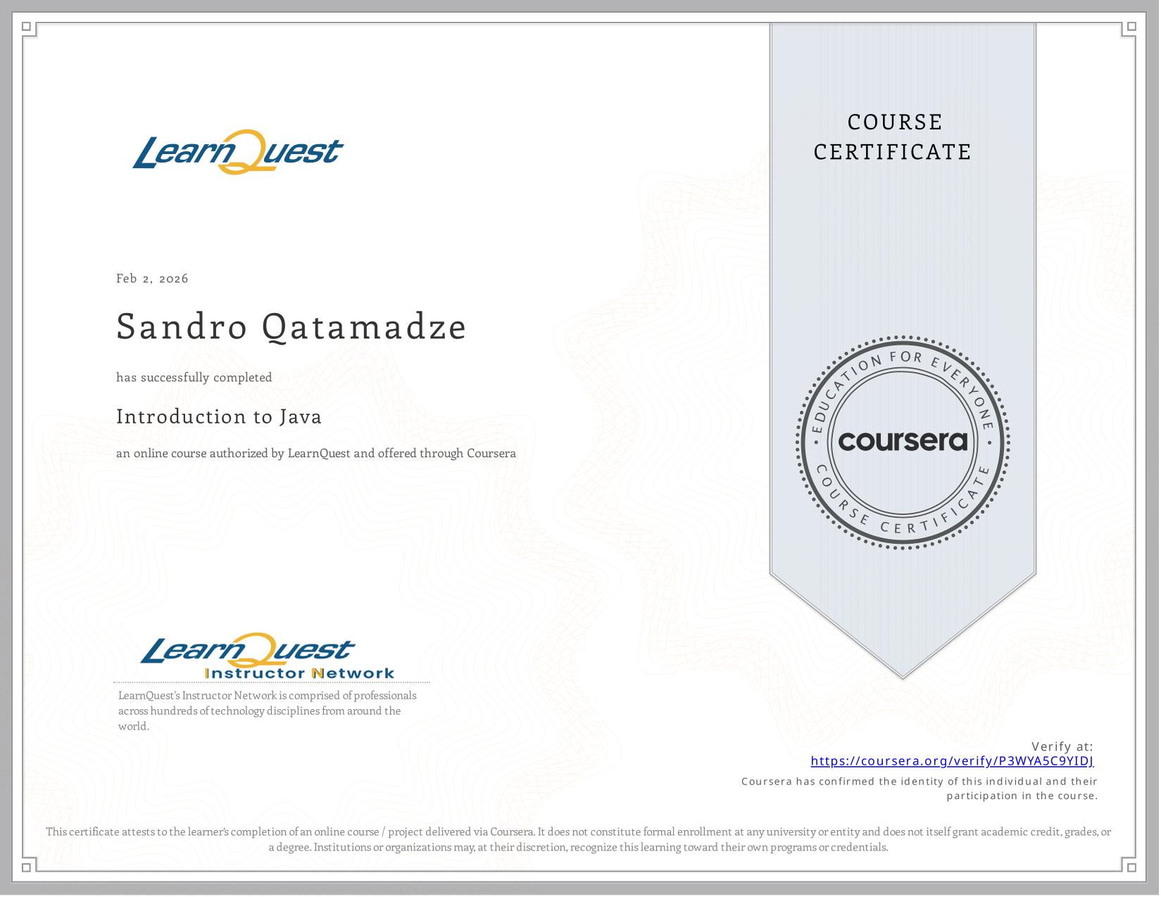 Completing Java Course
