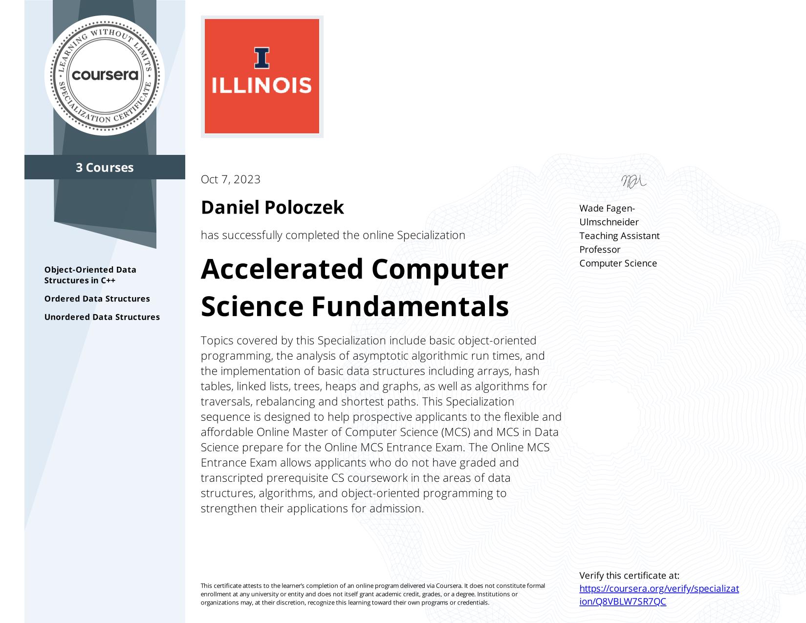 Miniatura certyfikatu: Accelerated Computer Science Fundamentals Specialization