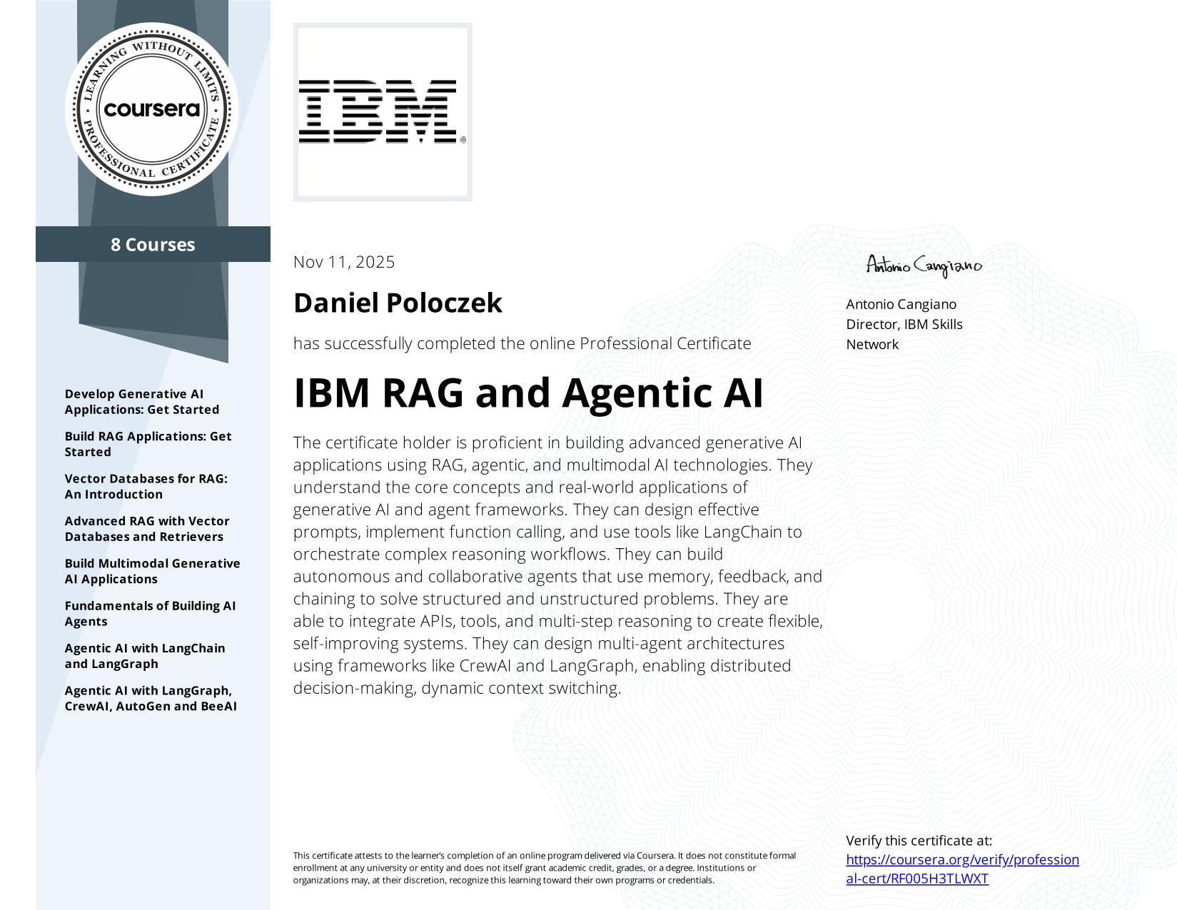 Miniatura certyfikatu: IBM RAG and Agentic AI Professional Certificate